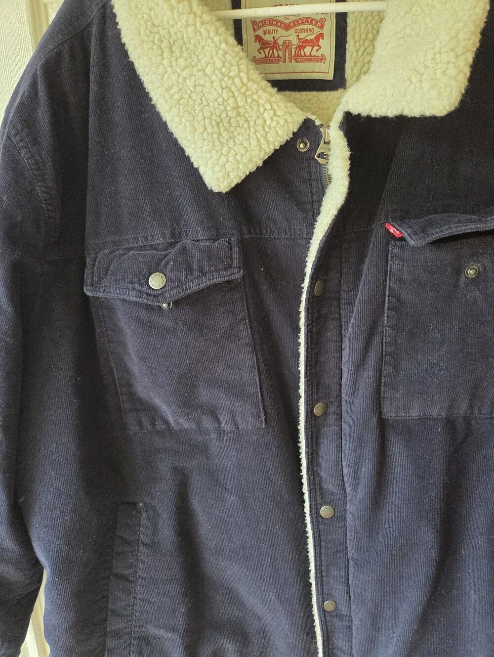 Levi's Men's Corduroy Fleece Jacket 5XL Navy Full Zip Logo Big and Tall